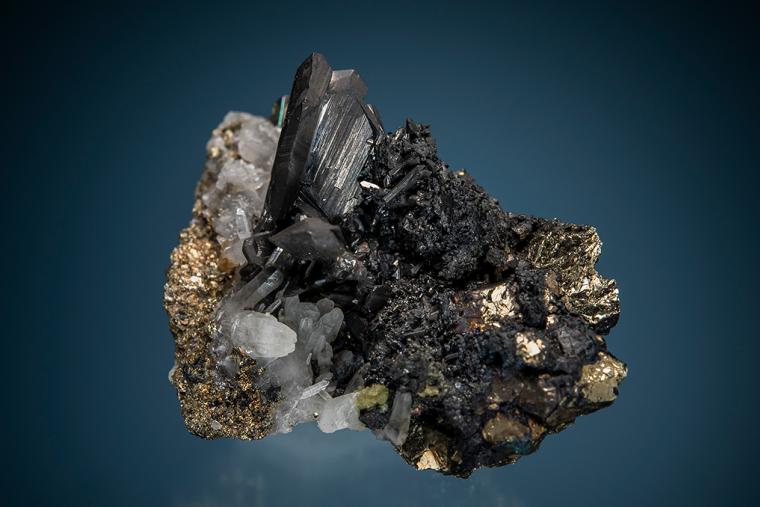 CHALCOCITE with QUARTZ on PYRITE